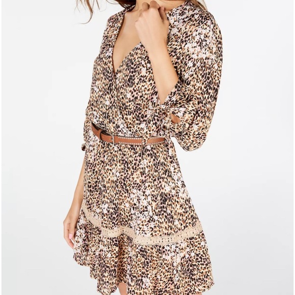 American Rag Womens Juniors Belted Animal Print Mini Dress-Tiger Irish Cream - Picture 4 of 12